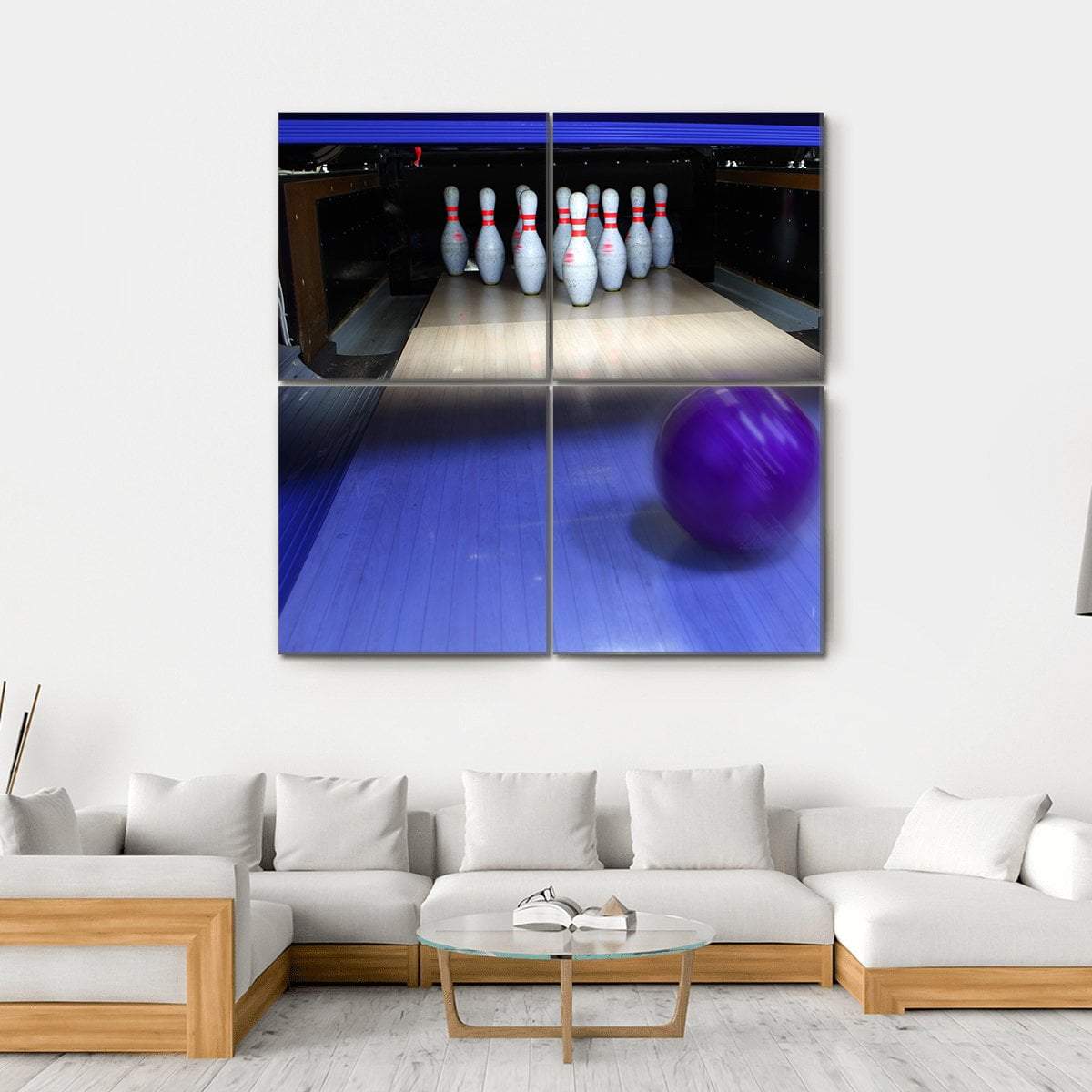 Bowling Ball & Pins Canvas Wall Art-4 Square-Gallery Wrap-17" x 17"-Tiaracle