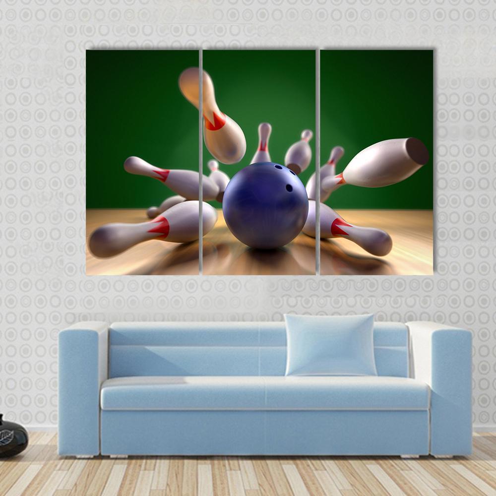 Perfect Bowling Strike Canvas Wall Art-3 Horizontal-Gallery Wrap-37&quot; x 24&quot;-Tiaracle