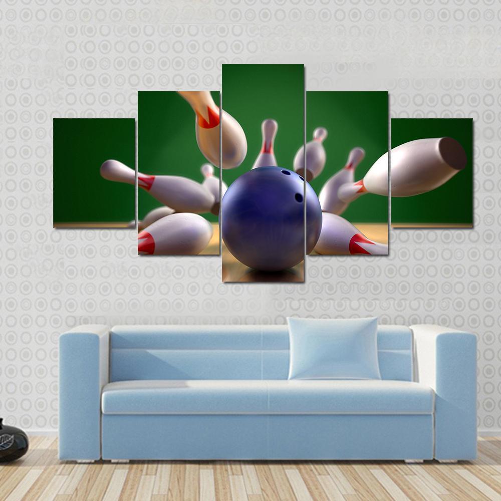 Perfect Bowling Strike Canvas Wall Art-5 Star-Gallery Wrap-62&quot; x 32&quot;-Tiaracle