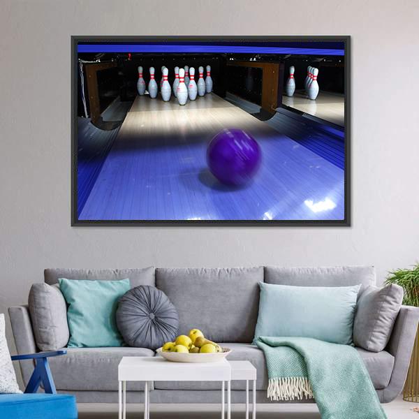 Bowling Ball &amp; Pins Canvas Wall Art-1 Piece-Floating Frame-24&quot; x 16&quot;-Tiaracle