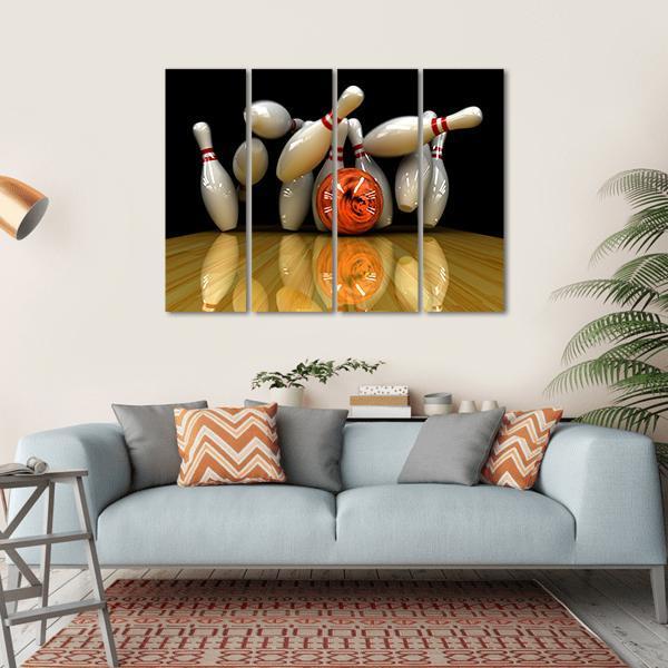 Orange Bowling Ball Strike Canvas Wall Art-4 Horizontal-Gallery Wrap-34&quot; x 24&quot;-Tiaracle