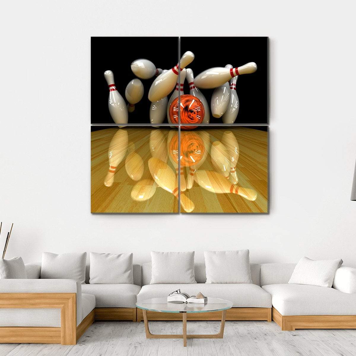 Orange Bowling Ball Strike Canvas Wall Art-4 Square-Gallery Wrap-17&quot; x 17&quot;-Tiaracle