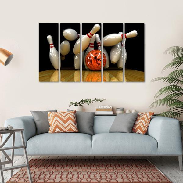 Orange Bowling Ball Strike Canvas Wall Art-5 Horizontal-Gallery Wrap-22&quot; x 12&quot;-Tiaracle