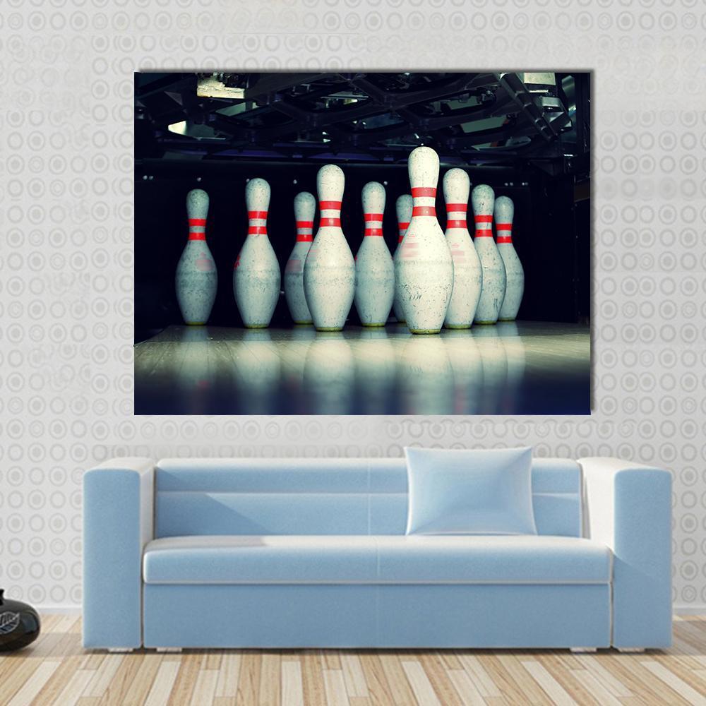 Bowling Pins Closeup Canvas Wall Art-4 Pop-Gallery Wrap-50" x 32"-Tiaracle