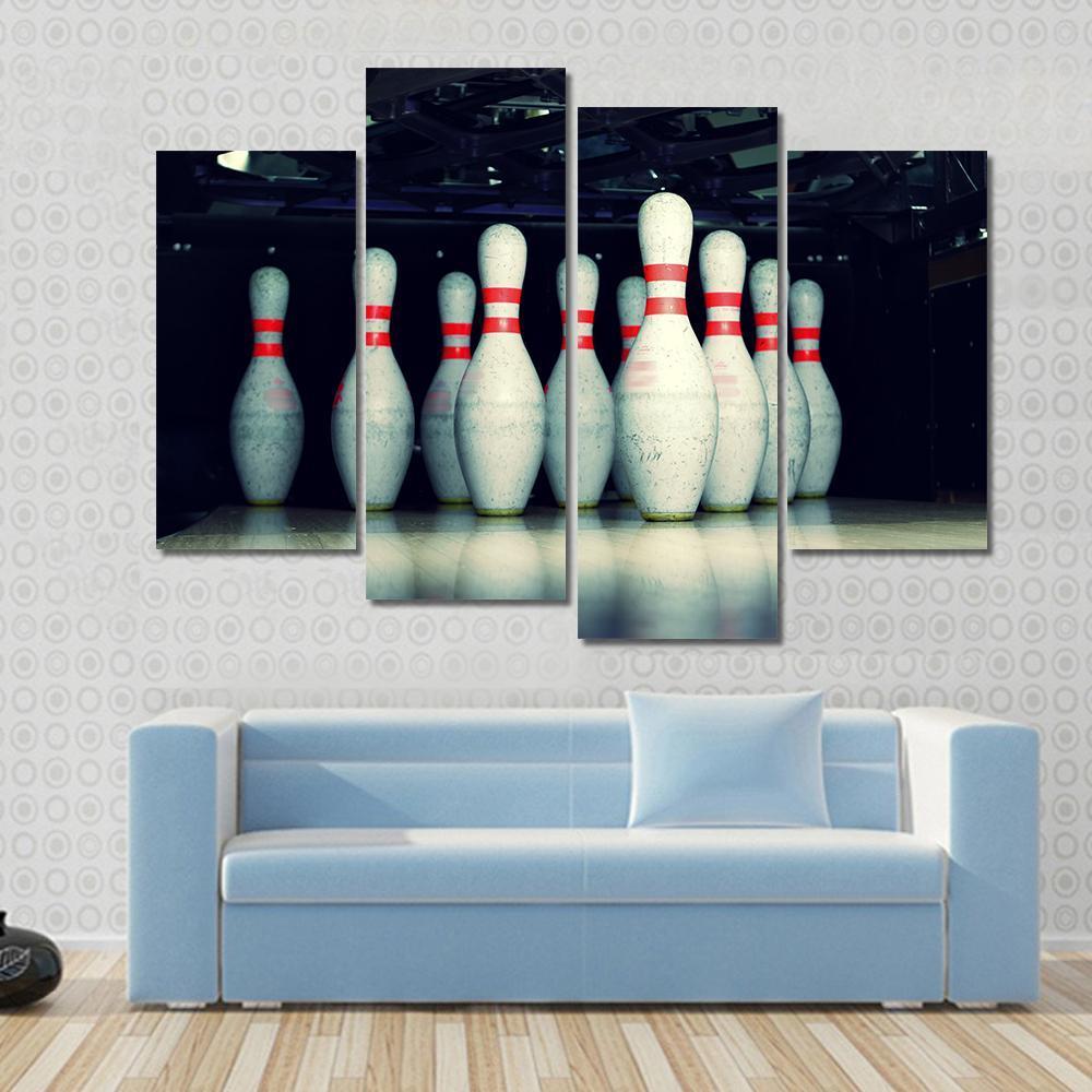 Bowling Pins Closeup Canvas Wall Art-4 Pop-Gallery Wrap-50&quot; x 32&quot;-Tiaracle