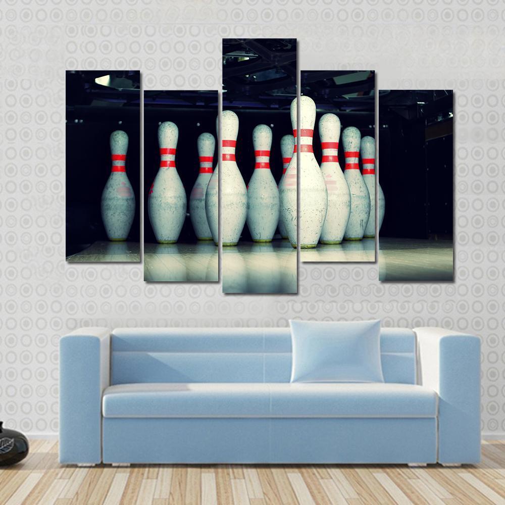 Bowling Pins Closeup Canvas Wall Art-5 Pop-Gallery Wrap-47&quot; x 32&quot;-Tiaracle