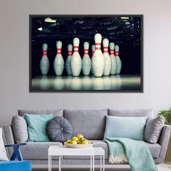 Bowling Pins Closeup Canvas Wall Art-1 Piece-Floating Frame-24&quot; x 16&quot;-Tiaracle