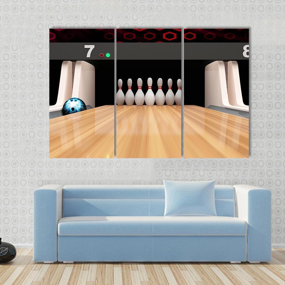 Bowling Pins On Wooden Lane Canvas Wall Art-3 Horizontal-Gallery Wrap-37" x 24"-Tiaracle