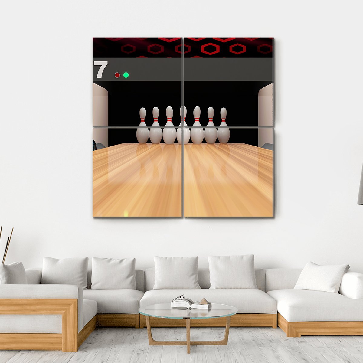 Bowling Pins On Wooden Lane Canvas Wall Art-4 Square-Gallery Wrap-17" x 17"-Tiaracle