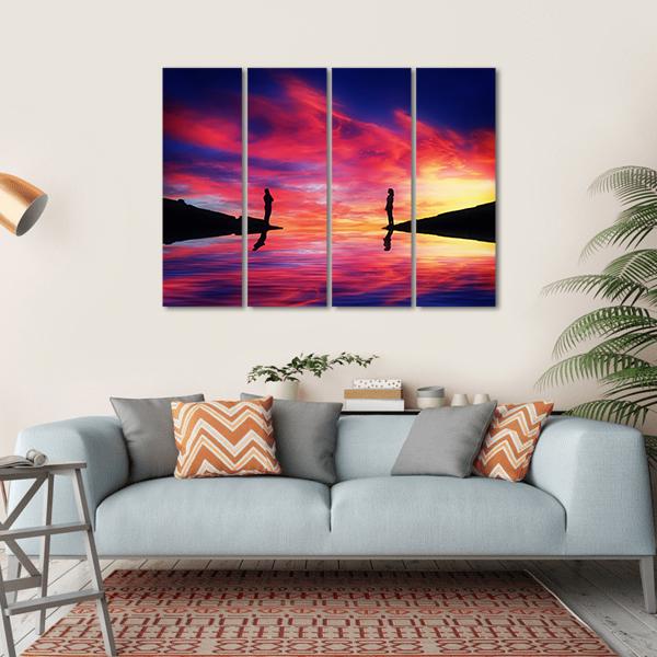 Boy &amp; Girl Stand On Different Sides Of River Canvas Wall Art-4 Horizontal-Gallery Wrap-34" x 24"-Tiaracle
