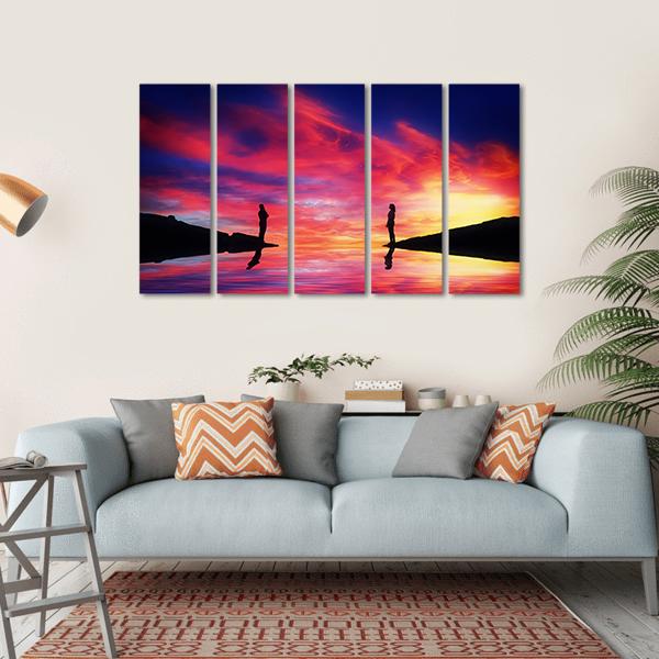 Boy & Girl Stand On Different Sides Of River Canvas Wall Art-5 Horizontal-Gallery Wrap-22" x 12"-Tiaracle