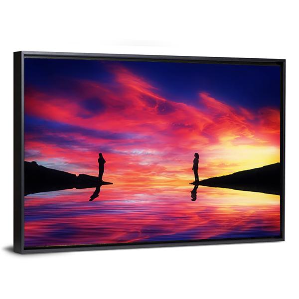 Boy &amp; Girl Stand On Different Sides Of River Canvas Wall Art-3 Horizontal-Gallery Wrap-25" x 16"-Tiaracle