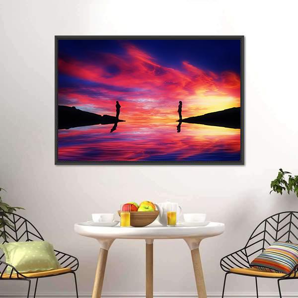 Boy &amp; Girl Stand On Different Sides Of River Canvas Wall Art-3 Horizontal-Gallery Wrap-25" x 16"-Tiaracle