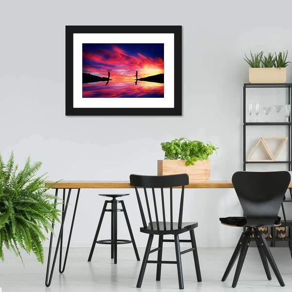 Boy &amp; Girl Stand On Different Sides Of River Canvas Wall Art-3 Horizontal-Gallery Wrap-25" x 16"-Tiaracle