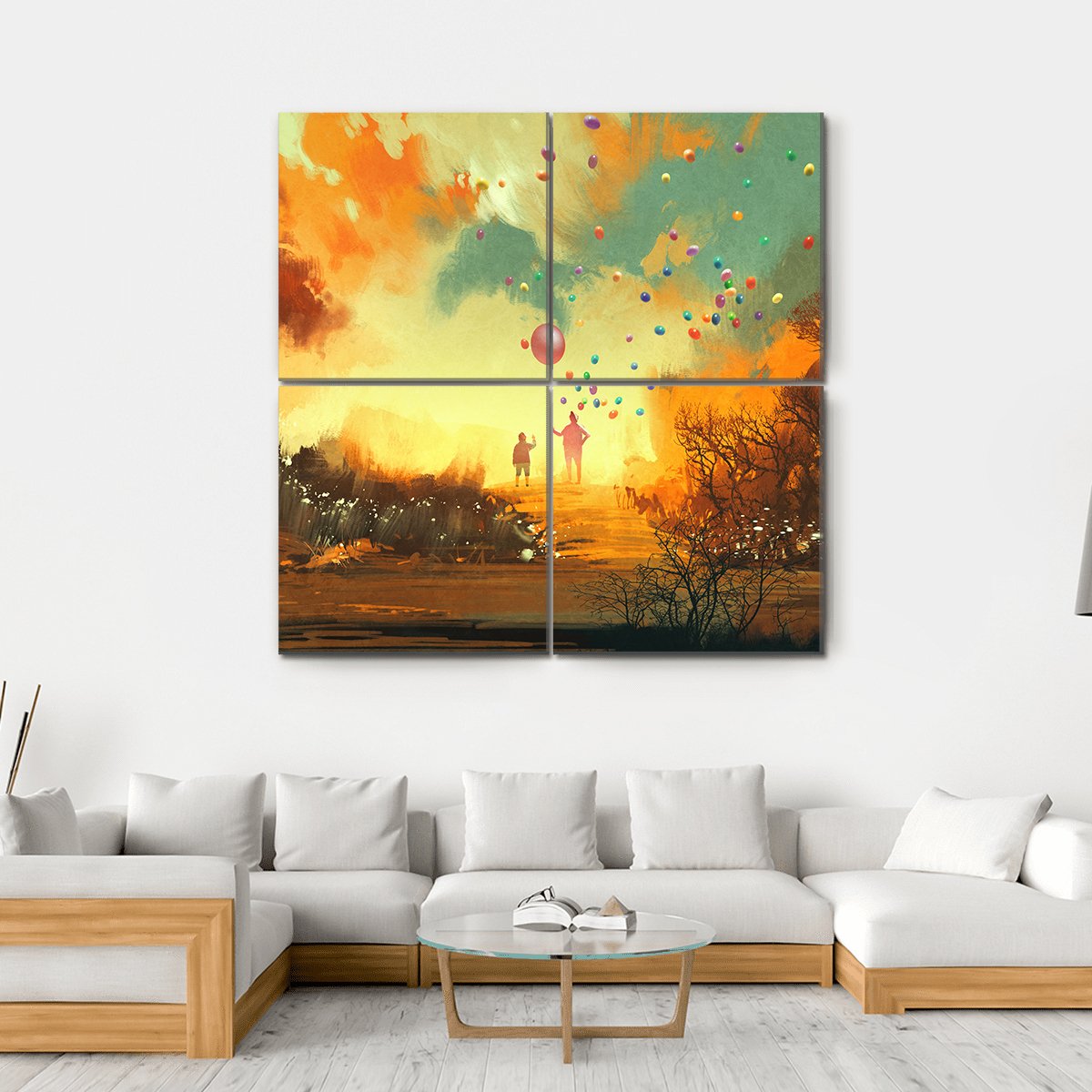 Boy &amp; Magician Holding Balloon Canvas Wall Art-4 Square-Gallery Wrap-17" x 17"-Tiaracle