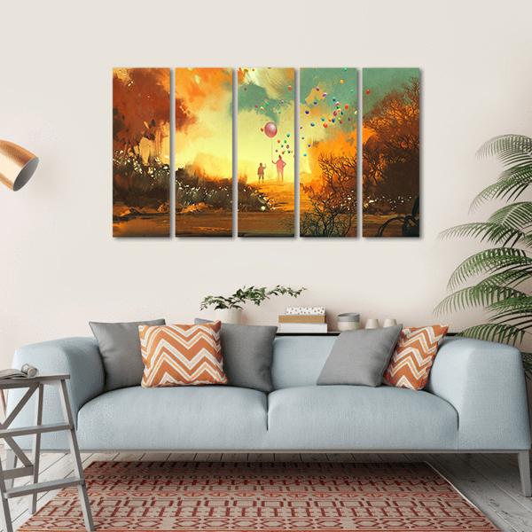 Boy &amp; Magician Holding Balloon Canvas Wall Art-5 Horizontal-Gallery Wrap-22" x 12"-Tiaracle