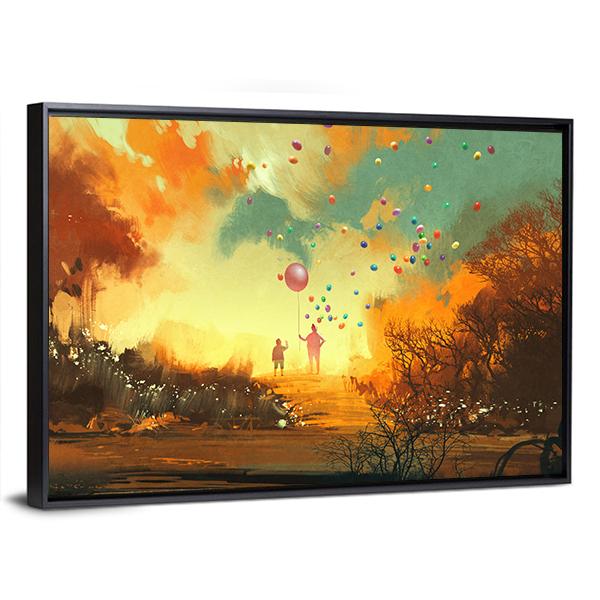 Boy &amp; Magician Holding Balloon Canvas Wall Art-5 Horizontal-Gallery Wrap-22" x 12"-Tiaracle