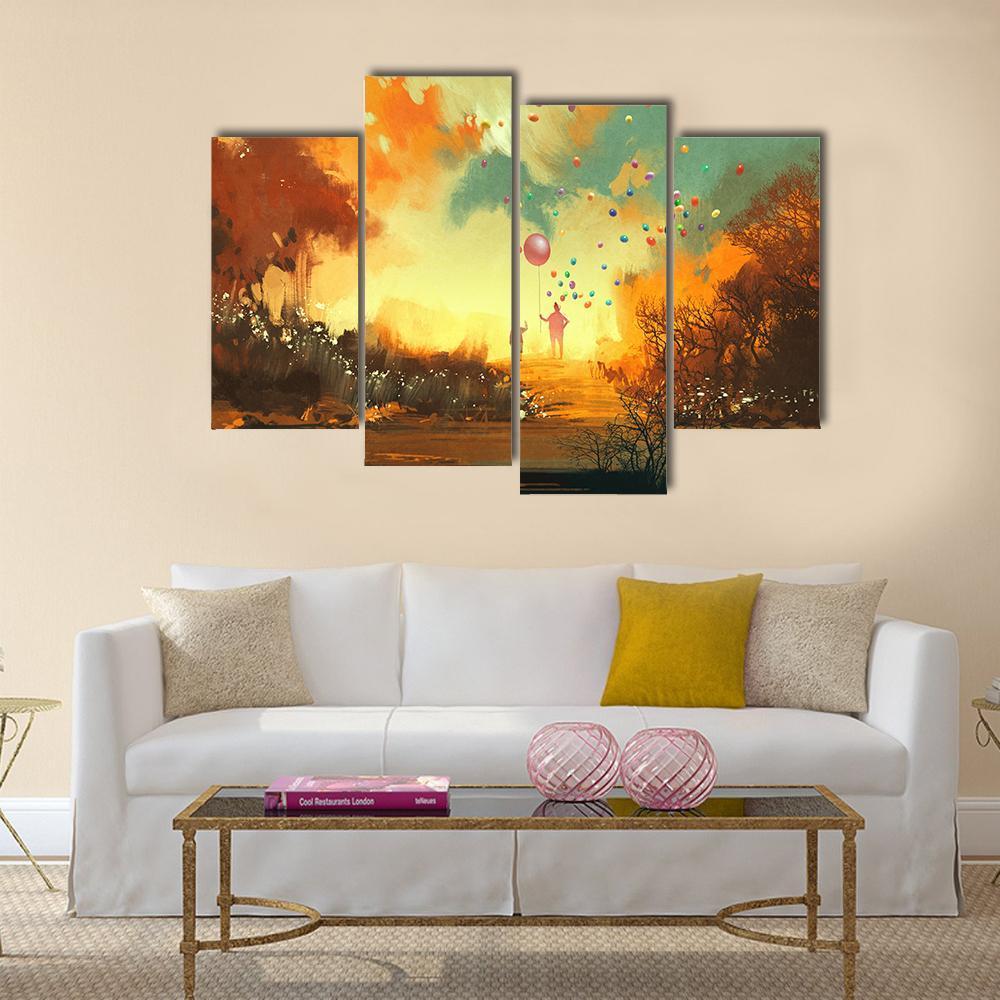 Boy &amp; Magician Holding Balloon Canvas Wall Art-4 Pop-Gallery Wrap-50" x 32"-Tiaracle