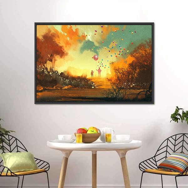 Boy & Magician Holding Balloon Canvas Wall Art-3 Horizontal-Gallery Wrap-25" x 16"-Tiaracle