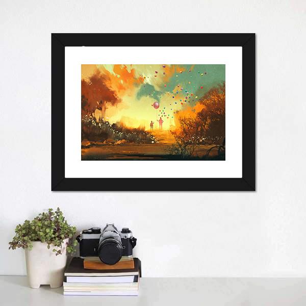 Boy &amp; Magician Holding Balloon Canvas Wall Art-1 Piece-Framed Print-20" x 16"-Tiaracle