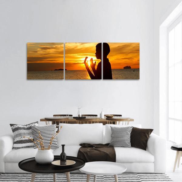 Boy Praying Panoramic Canvas Wall Art-3 Piece-25" x 08"-Tiaracle