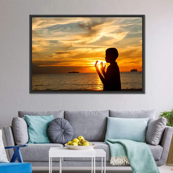Boy Praying Panoramic Canvas Wall Art-1 Piece-36" x 12"-Tiaracle