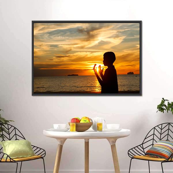 Boy Praying Panoramic Canvas Wall Art-1 Piece-36" x 12"-Tiaracle