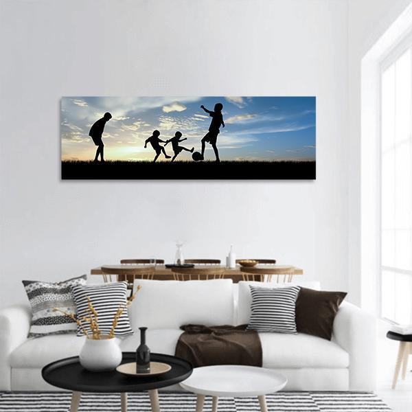 Boys Playing Football Panoramic Canvas Wall Art-1 Piece-36&quot; x 12&quot;-Tiaracle