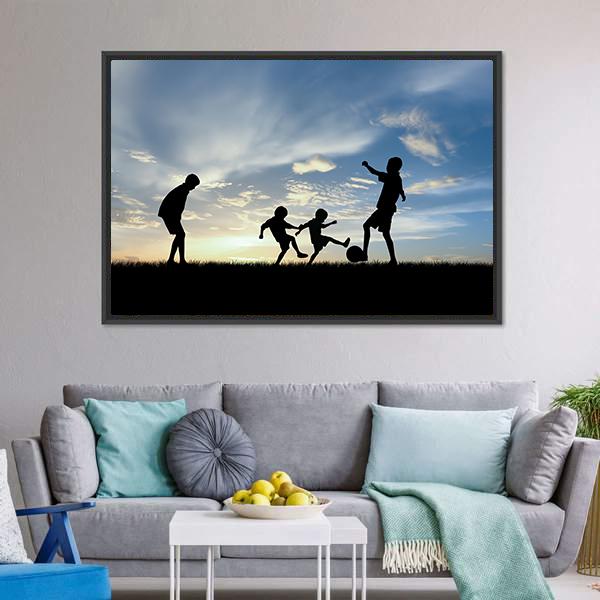 Boys Playing Football Panoramic Canvas Wall Art-1 Piece-36&quot; x 12&quot;-Tiaracle