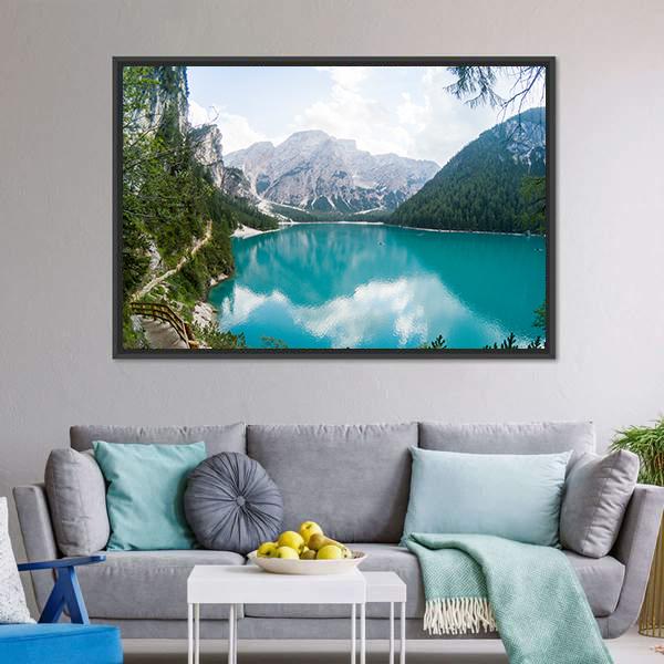 Braies Lake Canvas Wall Art-1 Piece-Floating Frame-24" x 16"-Tiaracle