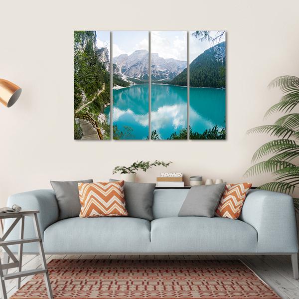 Braies Lake Canvas Wall Art-4 Horizontal-Gallery Wrap-34" x 24"-Tiaracle