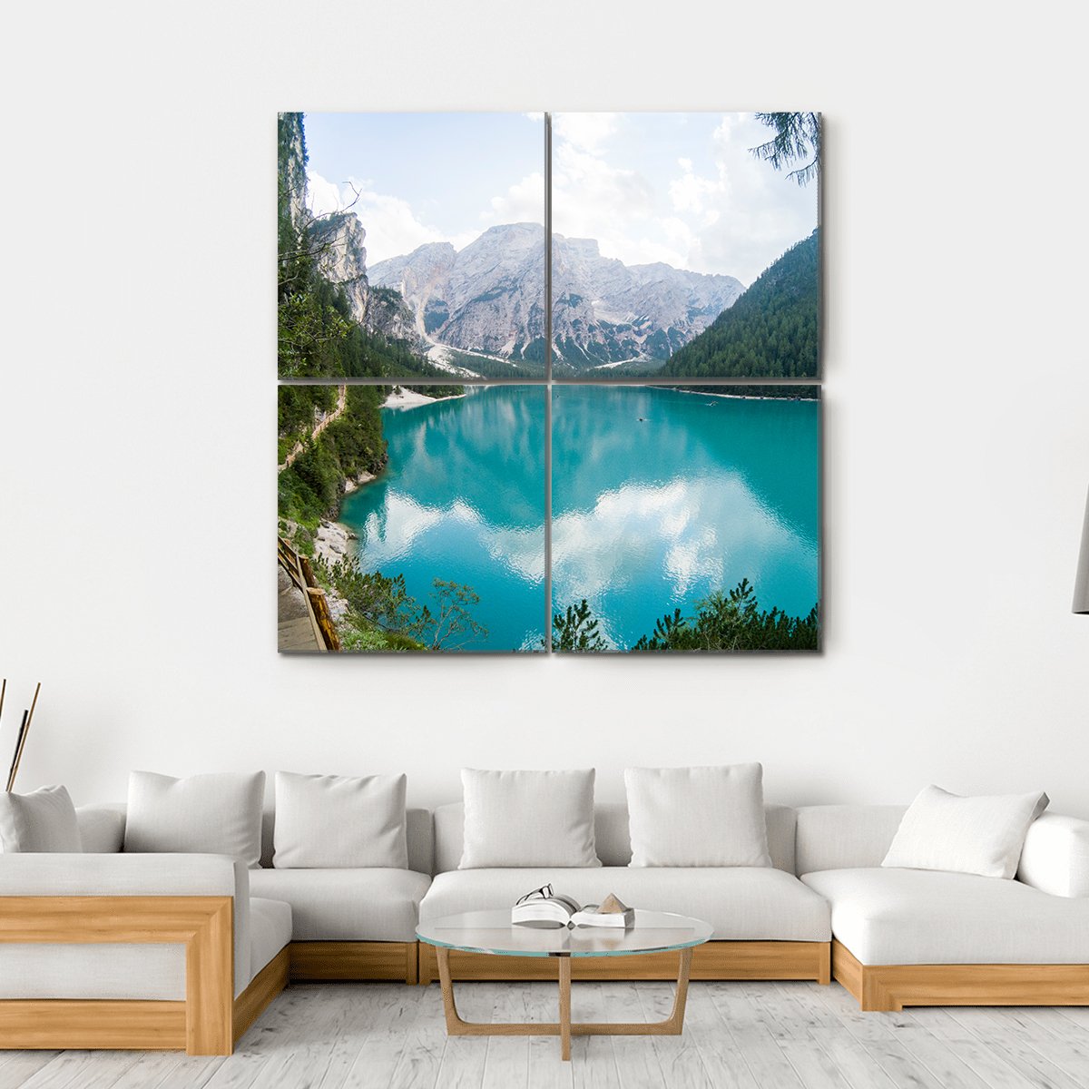 Braies Lake Canvas Wall Art-4 Square-Gallery Wrap-17" x 17"-Tiaracle