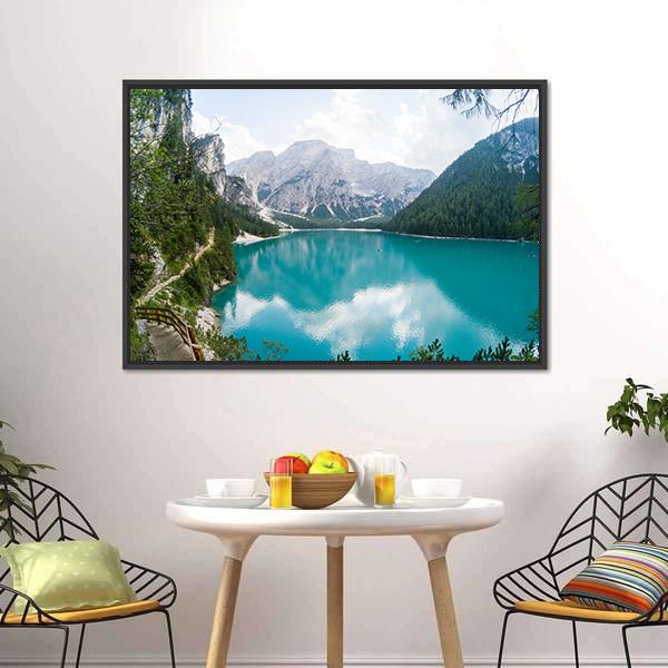 Braies Lake Canvas Wall Art-5 Horizontal-Gallery Wrap-22" x 12"-Tiaracle