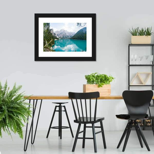 Braies Lake Canvas Wall Art-5 Horizontal-Gallery Wrap-22" x 12"-Tiaracle