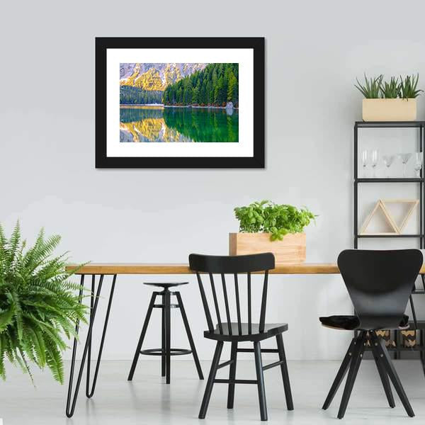 Braies Lake In Dolomites Mountains Canvas Wall Art-3 Horizontal-Gallery Wrap-25" x 16"-Tiaracle
