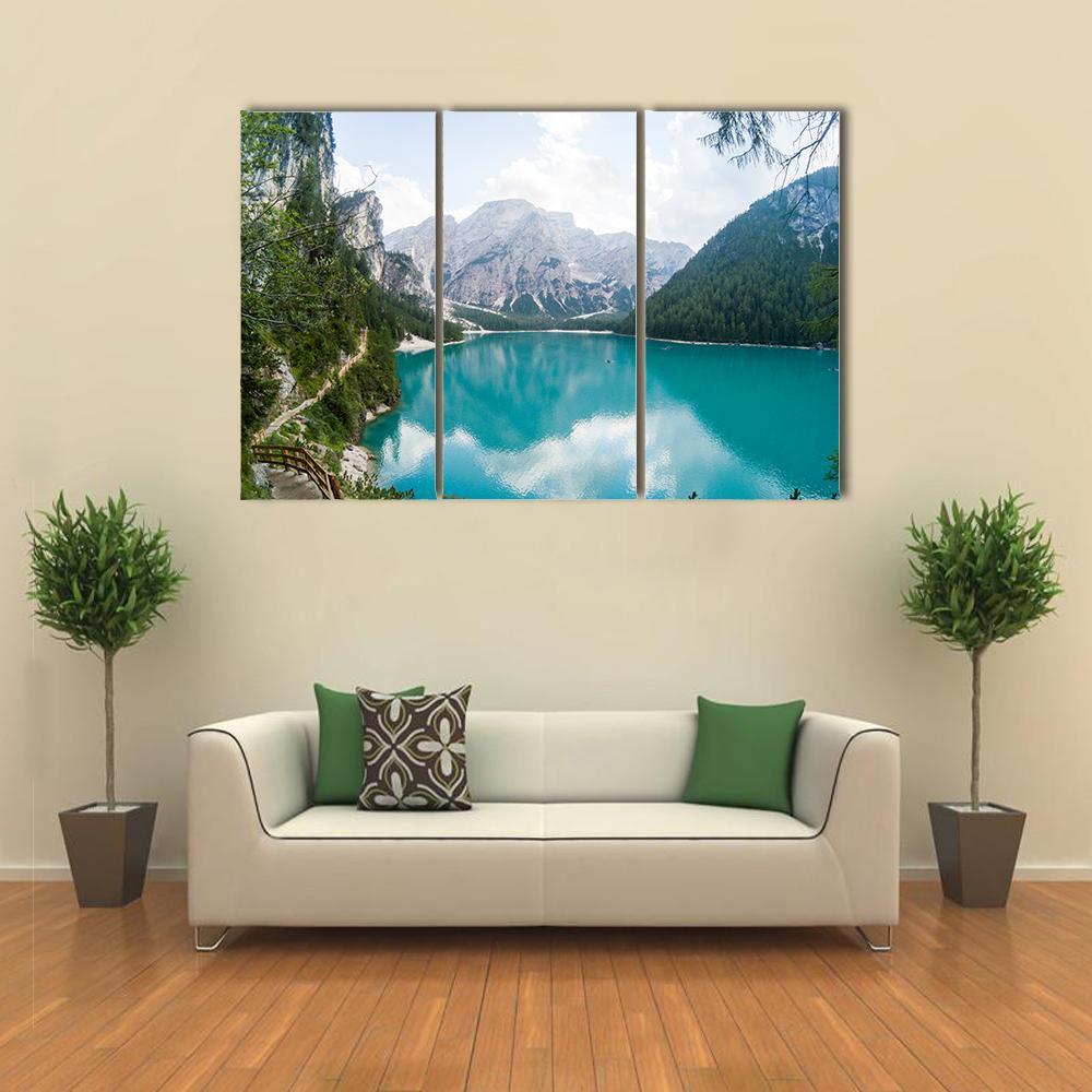 Braies Lake Canvas Wall Art-3 Horizontal-Gallery Wrap-37" x 24"-Tiaracle