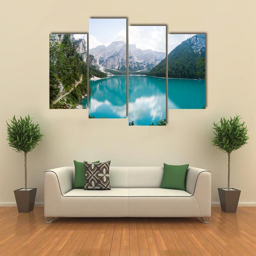 Braies Lake Canvas Wall Art-4 Pop-Gallery Wrap-50" x 32"-Tiaracle