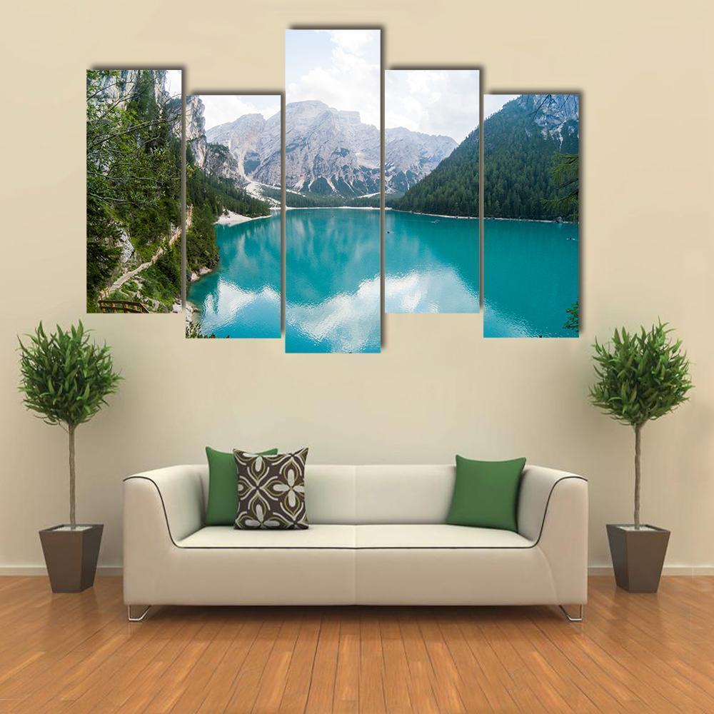 Braies Lake Canvas Wall Art-3 Horizontal-Gallery Wrap-37" x 24"-Tiaracle