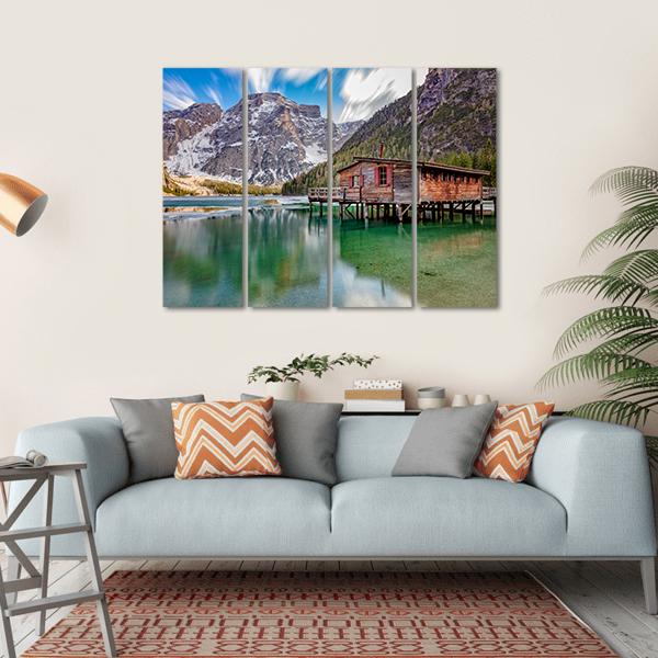 Braies Lake On Italian Alps Canvas Wall Art-4 Horizontal-Gallery Wrap-34" x 24"-Tiaracle