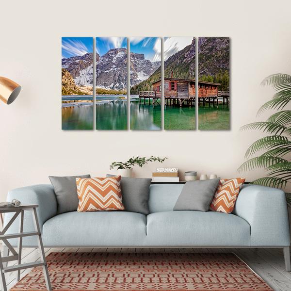 Braies Lake On Italian Alps Canvas Wall Art-5 Horizontal-Gallery Wrap-22" x 12"-Tiaracle