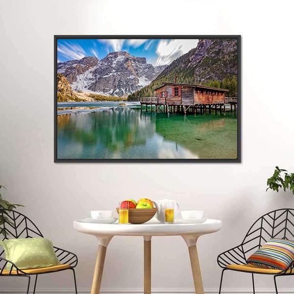 Braies Lake On Italian Alps Canvas Wall Art-3 Horizontal-Gallery Wrap-25" x 16"-Tiaracle