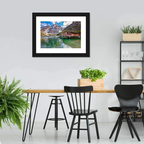 Braies Lake On Italian Alps Canvas Wall Art-3 Horizontal-Gallery Wrap-25" x 16"-Tiaracle