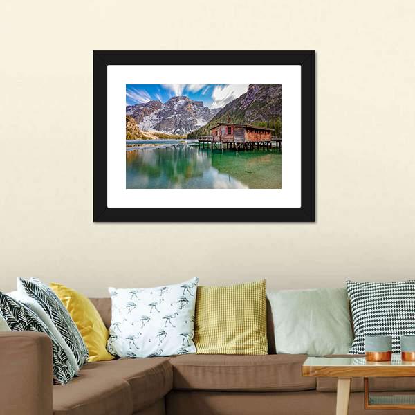 Braies Lake On Italian Alps Canvas Wall Art-3 Horizontal-Gallery Wrap-25" x 16"-Tiaracle