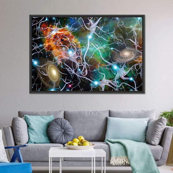 Brain Cells Canvas Wall Art in black, blue and multicolor, framed canvas, product view on a white background