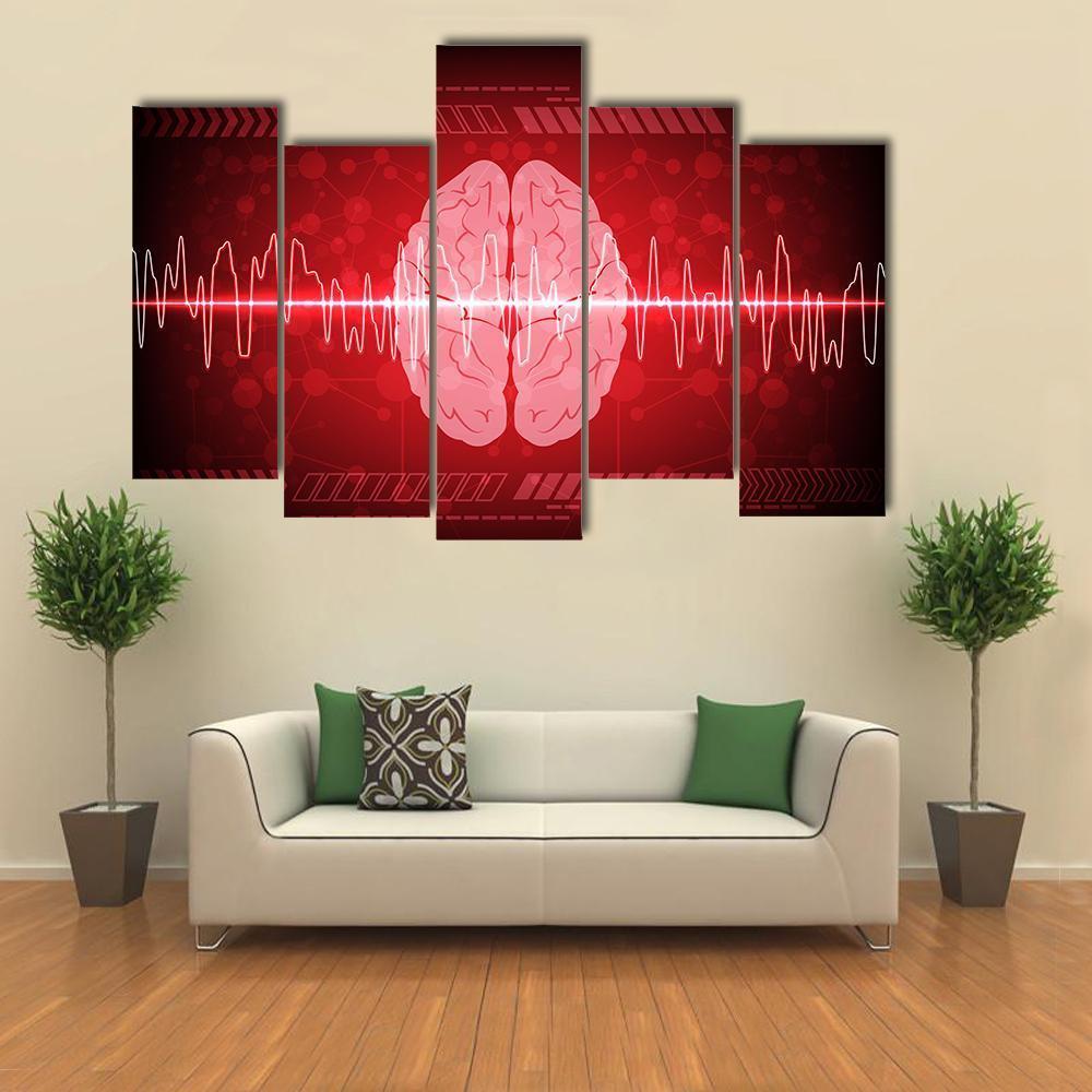 Brain Wave Illustration Canvas Wall Art-5 Pop-Gallery Wrap-47" x 32"-Tiaracle