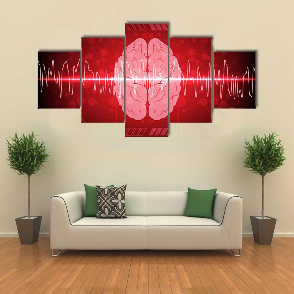 Brain Wave Illustration Canvas Wall Art-5 Star-Gallery Wrap-62" x 32"-Tiaracle