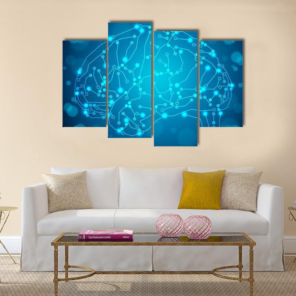 Brain With Circuit Board Canvas Wall Art-4 Pop-Gallery Wrap-50" x 32"-Tiaracle