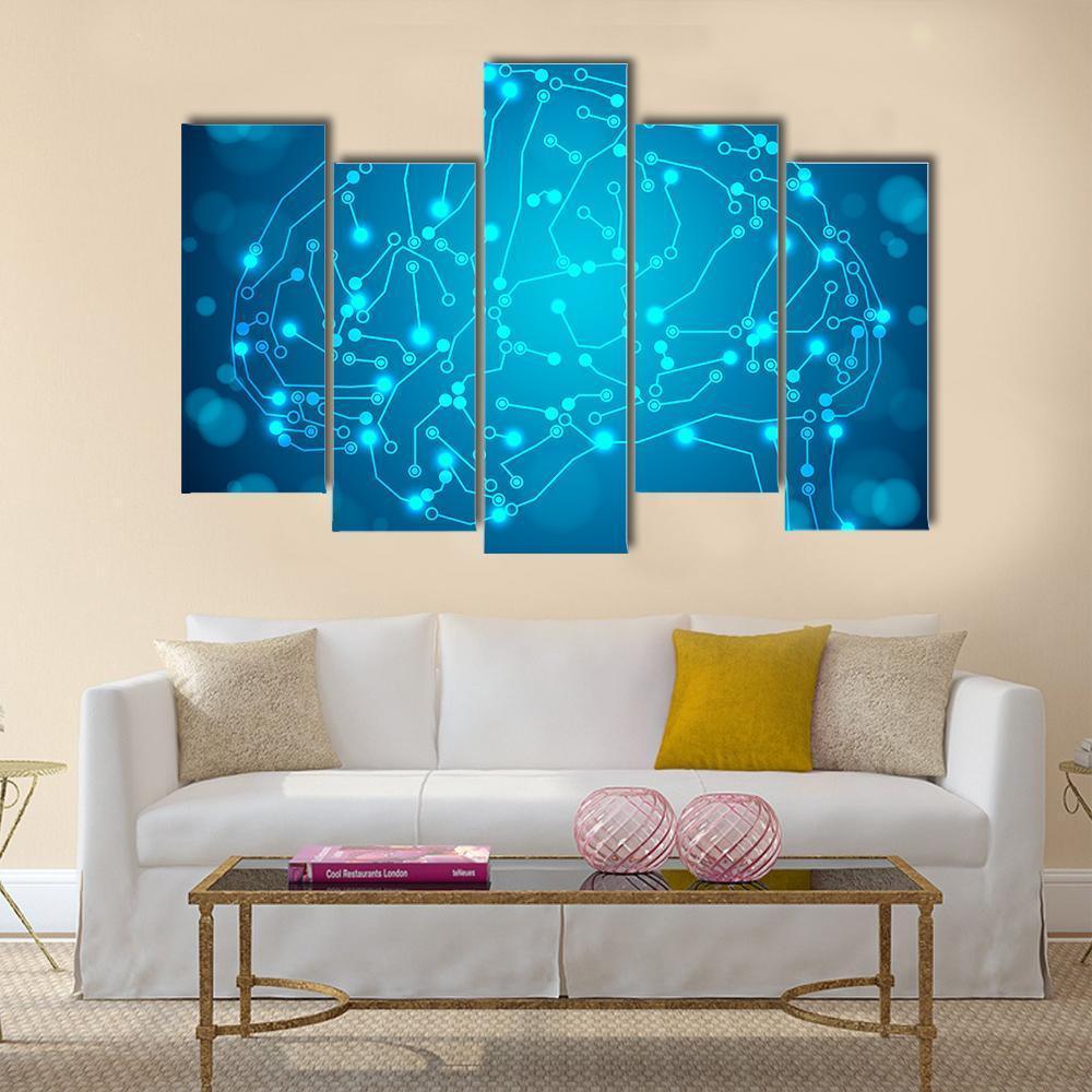Brain With Circuit Board Canvas Wall Art-5 Pop-Gallery Wrap-47" x 32"-Tiaracle