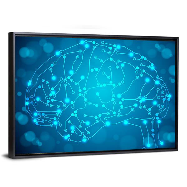 Brain With Circuit Board Canvas Wall Art-3 Horizontal-Gallery Wrap-25" x 16"-Tiaracle