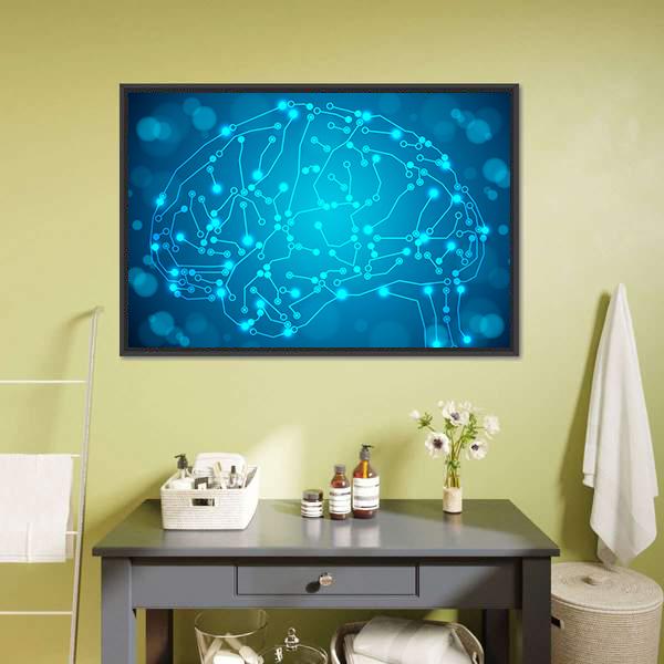 Brain With Circuit Board Canvas Wall Art-3 Horizontal-Gallery Wrap-25" x 16"-Tiaracle